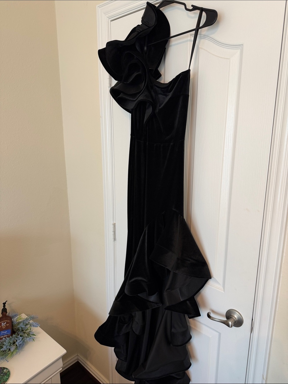 Windsor Black One-Shoulder Ruffle Maxi Dress